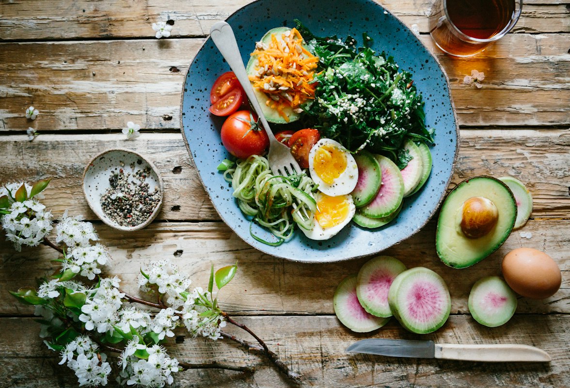 A nutritious meal with vegetables, grains and protein on a plate
